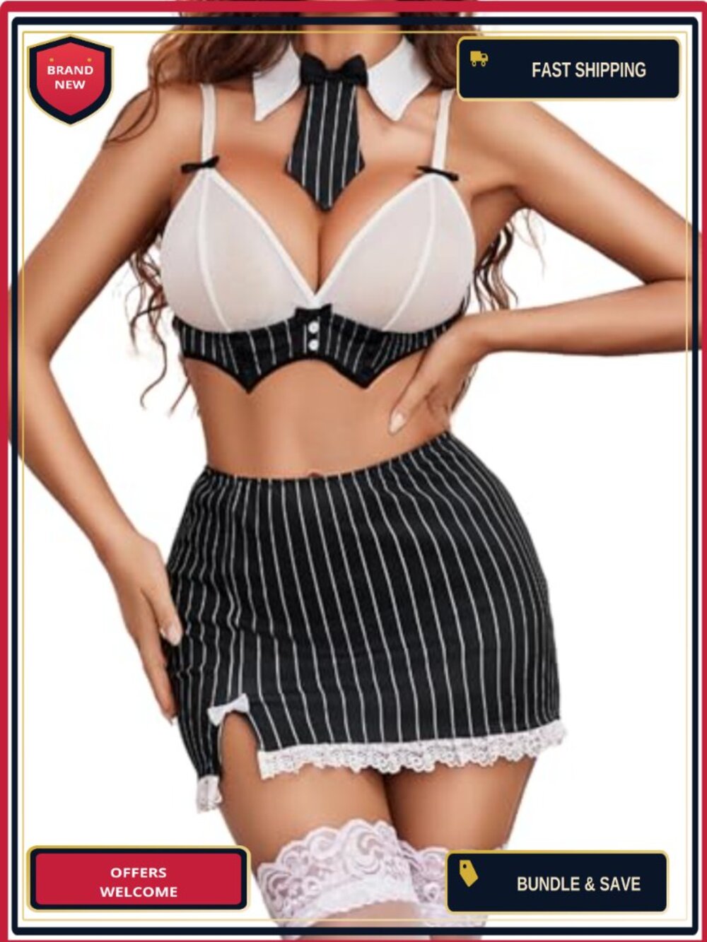 Avidlove Sexy Schoolgirl Secretary Lingerie Roleplay Cosplay Mini Skirt Set 4